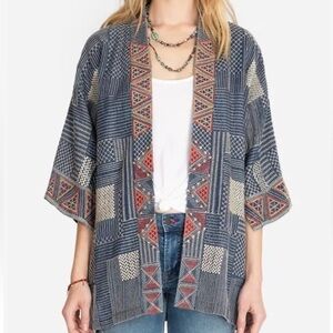 Johnny Was Thora Chambray Kimono Embroidered Jacket NWT